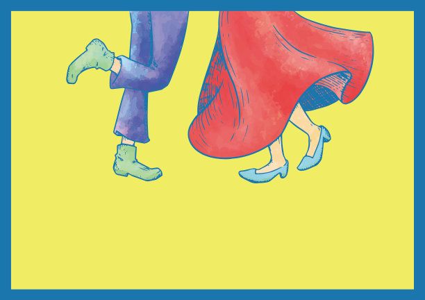 复古插图两个人跑起来近距离散步爱爱人爱爱约会购物图片下载