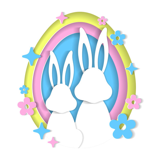 复活节彩蛋粉彩粉蓝黄抽象山地理等高线地图3D层剪纸纸卡片网横幅图片下载