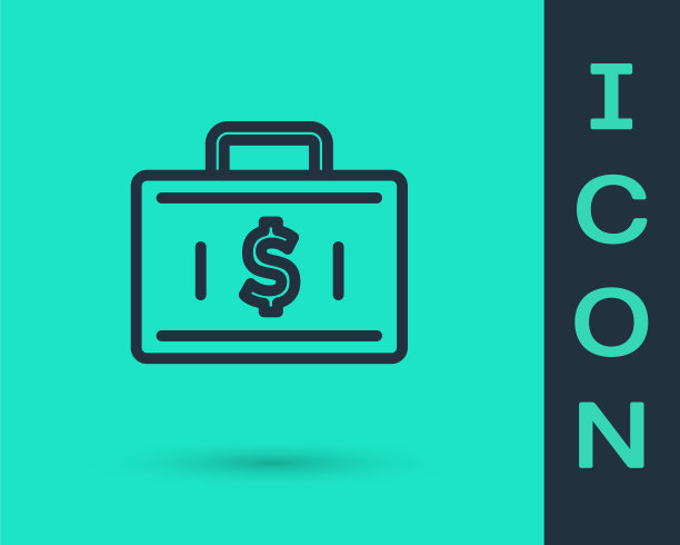 黑线公文包和金钱图标孤立在绿色背景上。业务用例的迹象。业务组合。管理财务。向量图片下载