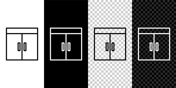 设置线衣柜图标孤立在黑色和白色背景。向量图片下载