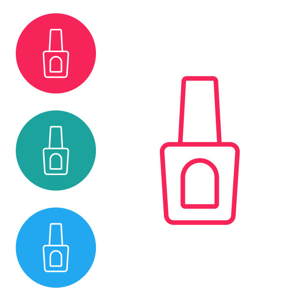 红线瓶子指甲油图标孤立在白色背景上。在圆形按钮中设置图标。向量图片下载