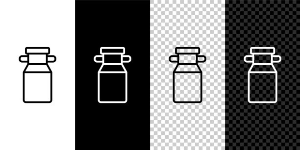 设置线罐容器牛奶图标孤立在黑白，透明的背景。向量图片下载