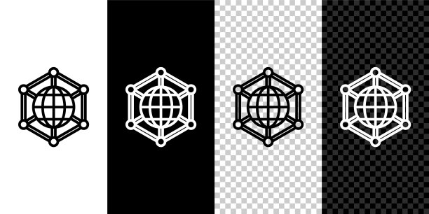 设置线全球技术或社交网络图标孤立在黑白背景。向量图片下载