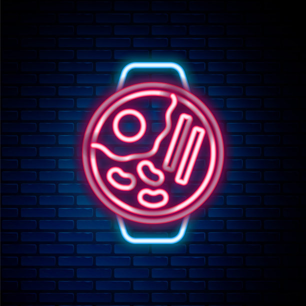 霓虹灯线拉面汤碗与面条图标孤立在砖墙背景上。传统的亚洲面汤。色彩斑斓的轮廓的概念。向量图片下载