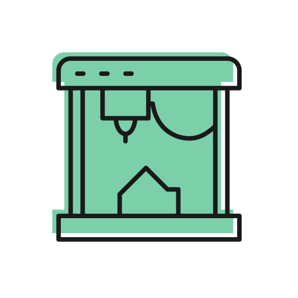 黑线3D打印机图标孤立在白色背景上。向量图片下载