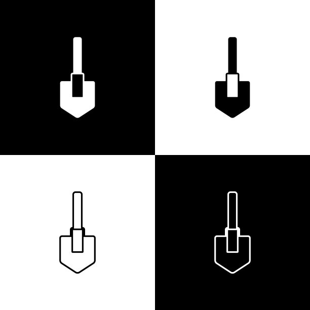 设置铲图标孤立在黑白背景上。园艺工具。园艺、农业、农用工具。向量图片下载