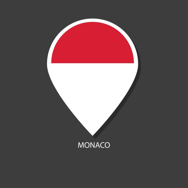 摩纳哥旗签入图标与城市的名字在黑色背景。图片下载