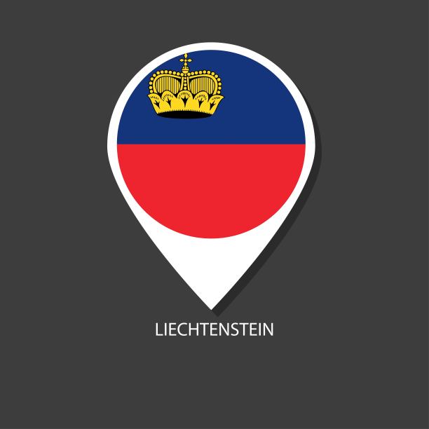 列支敦士登旗签入图标与城市的名字在黑色背景。图片下载