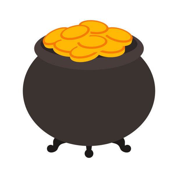 圣帕特里克节插图。装满金币的罐子。图片下载