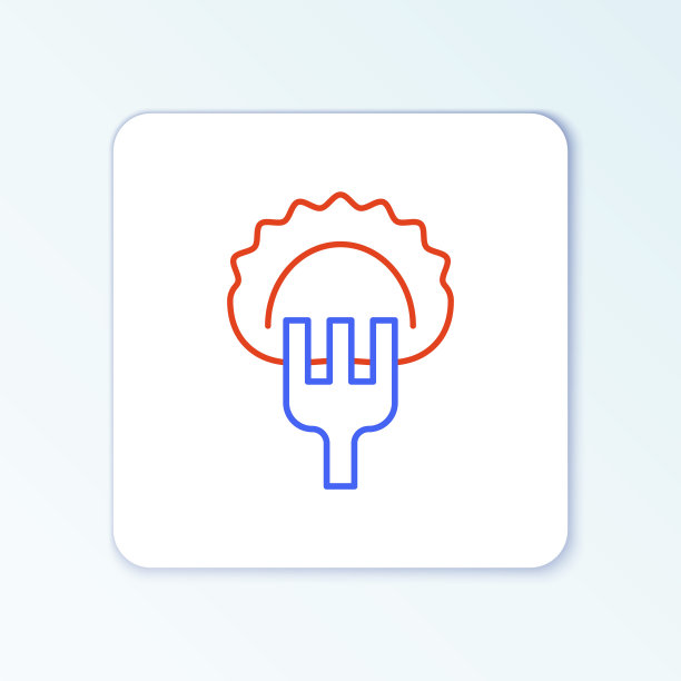 线饺子在叉子图标孤立在白色背景。Pierogi, varenyky, pelmeni，馄饨。乌克兰的传统食物。色彩斑斓的轮廓的概念。向量图片下载