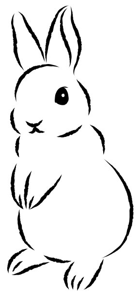 兔子用两条腿站着。笔刷水墨风格的时尚插图。手绘,analog-style插图。图片下载