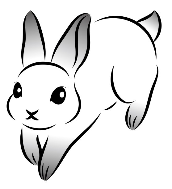一只兔子使劲地跳上跳下。笔刷水墨风格的时尚插图。手绘,analog-style插图。图片下载