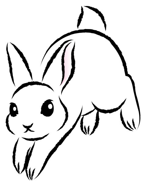 一只兔子使劲地跳上跳下。笔刷水墨风格的时尚插图。手绘,analog-style插图。图片下载