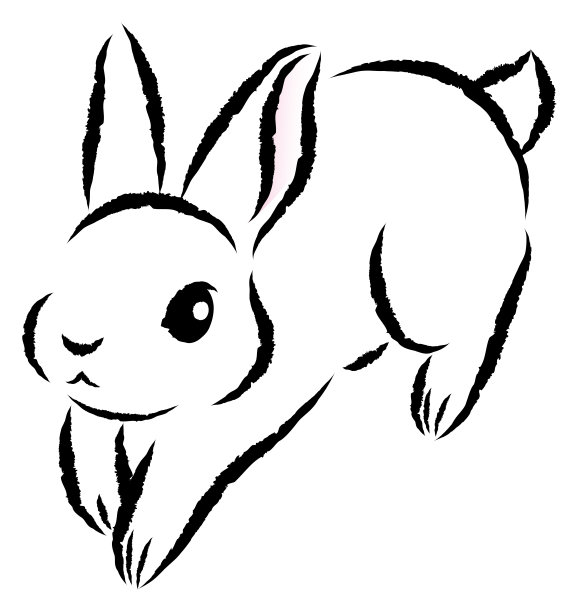 一只兔子使劲地跳上跳下。笔刷水墨风格的时尚插图。手绘,analog-style插图。图片下载