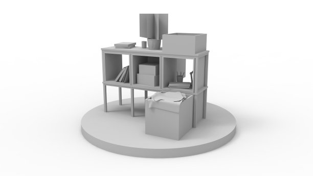 在白色背景上孤立的平台上的一个小橱柜储物单元的3D渲染。图片下载