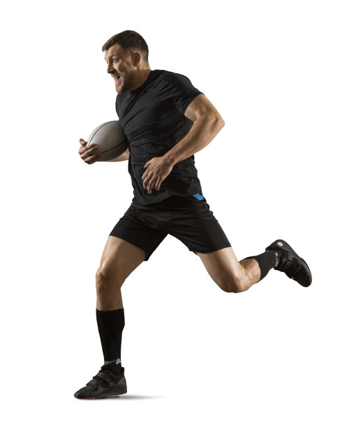 英俊的橄榄球运动员孤立行动图片下载