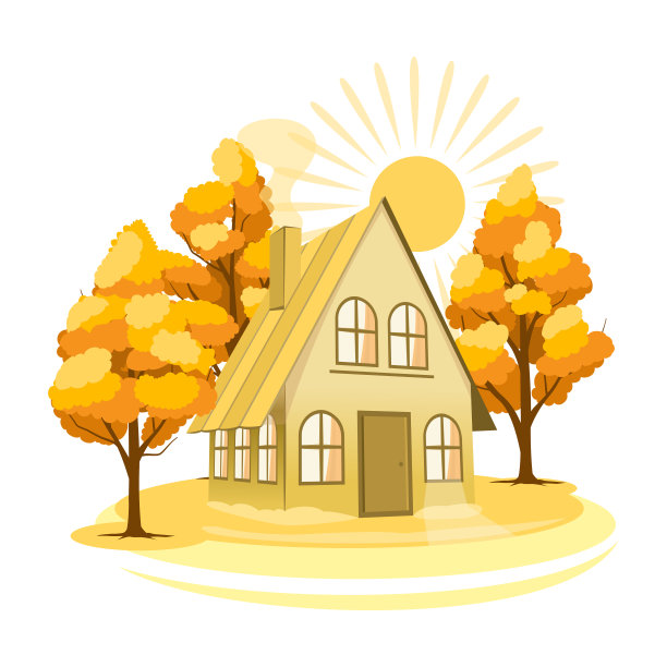秋天的风景。树木环绕的房子图片下载