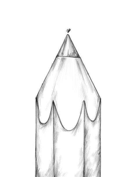 特写的一个大铅笔与一个小心脏图片下载