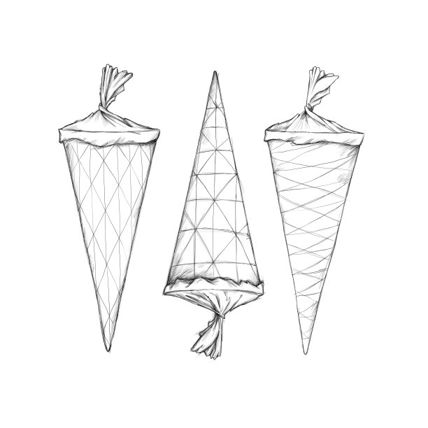 三种不同的学校圆锥与图案上的白色背景图片下载