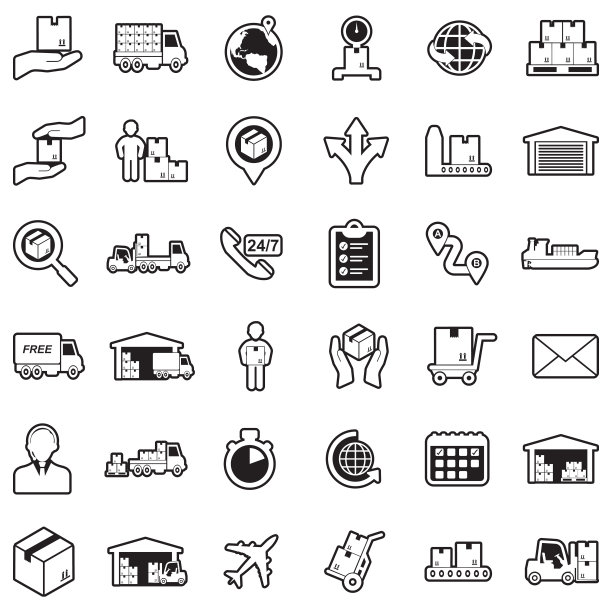 发货和交付图标。直线填充设计。矢量插图。图片下载