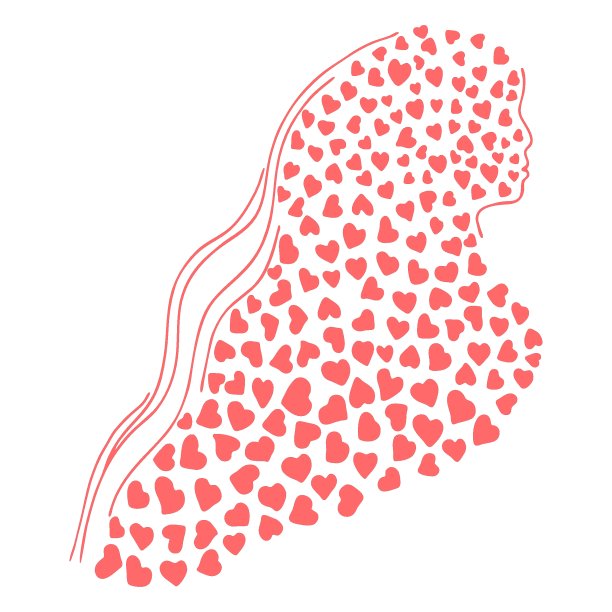 手绘轮廓的脸和头发的心形女人孤立在白色背景上。装饰涂鸦素描插图。向量的元素。图片下载