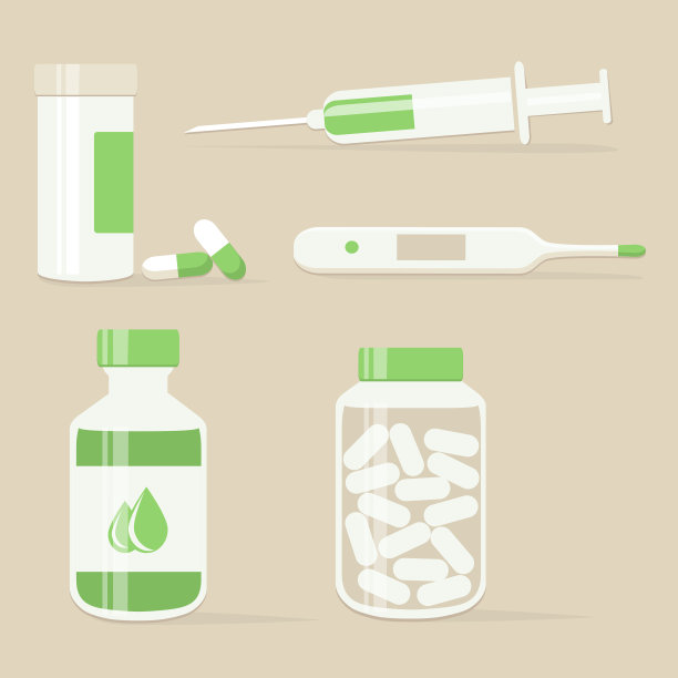 注射器，药丸，糖浆和温度计，矢量插图图片下载