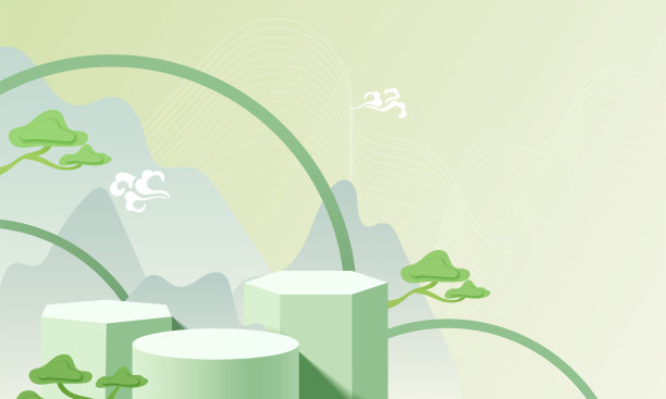 抽象最小的模拟场景。展示产品展示平台。舞台底座或平台。春节绿色背景。三维向量图片下载