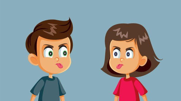 有趣的孩子争论矢量卡通插图图片下载