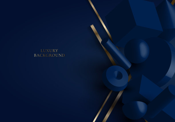 优雅的3D设置蓝色几何与金色条纹对角线在深蓝色的背景图片下载