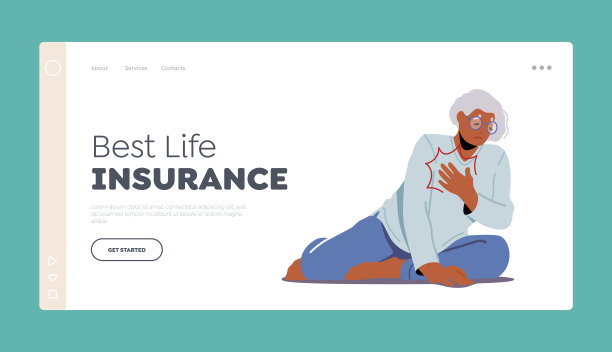 最佳人寿保险着陆页面模板。不开心的老女人抱着心坐在地板上，老女人摔倒了图片下载