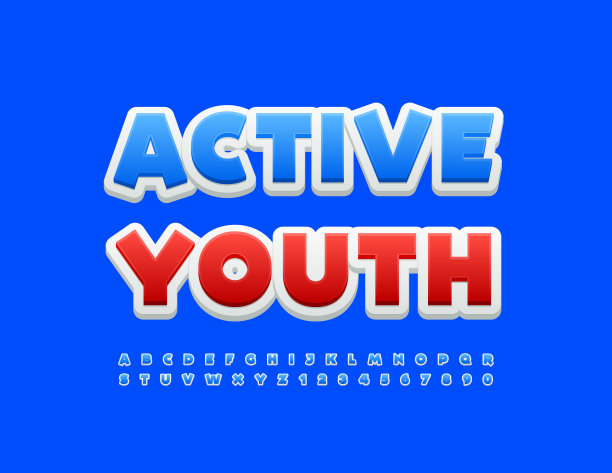 向量好玩的横幅活跃的青年与明亮的创造性的字母表字母和数字集合图片下载