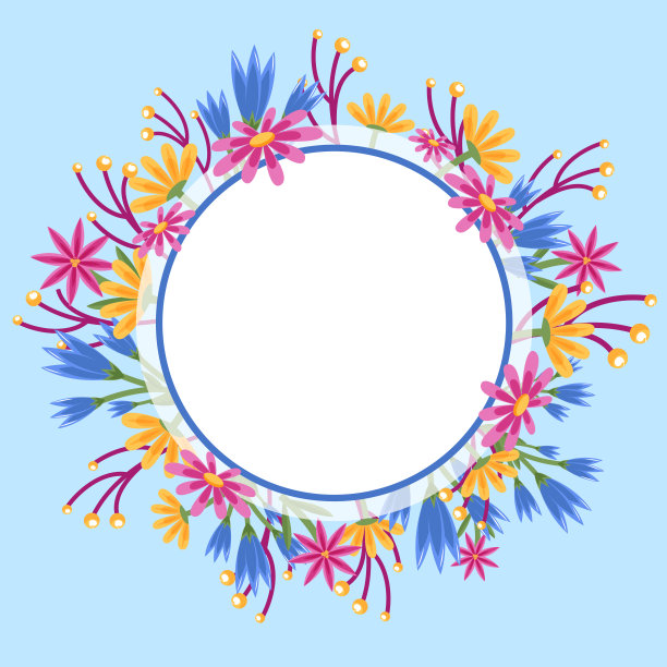 用现代抽象形式花叶装饰的毛坯框架。空的现代边界周围的彩色线符号组织愉快。图片下载