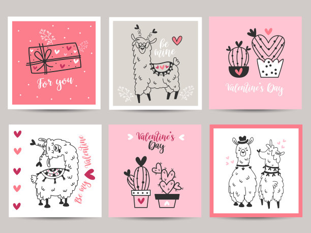 一套情人节卡片与骆驼。图片下载