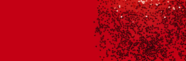 平铺红色纸屑在形状的心脏在红色背景顶视图。节日背景，情人节，派对概念，爱情，生日，圣诞节或新年。Copyspace文本图片下载