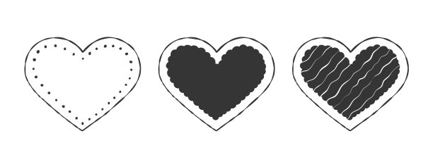 心的图标集。可爱的黑色的心。手绘的心。矢量图图片下载