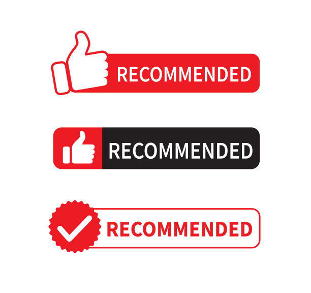 推荐按钮的集合孤立在白色背景上。竖起大拇指。保证标签徽章。矢量图图片下载