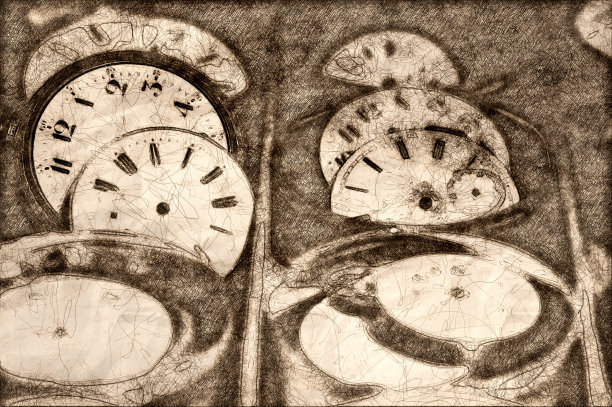 一个手表修理店的草图:时间对收集旧的，坏的和丢弃的手表的影响图片下载