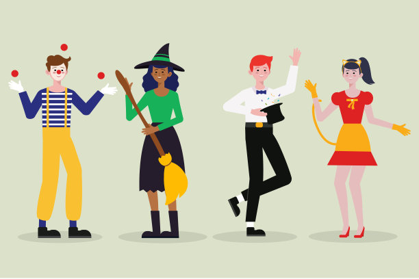 平面嘉年华服装设置矢量插图图片下载