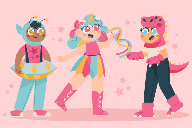 平面嘉年华服装设置矢量插图图片下载