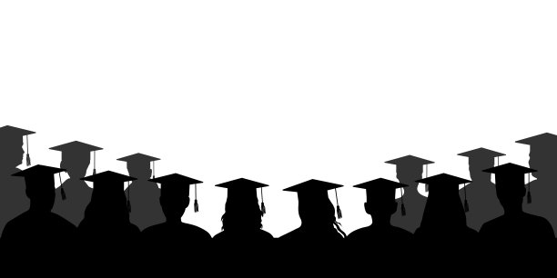 一群戴着方形学院帽的毕业生。毕业典礼。矢量图图片下载