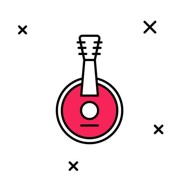 填充轮廓班卓琴图标孤立在白色上图片下载