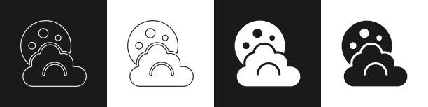 设置云与月亮图标孤立在黑色和图片下载