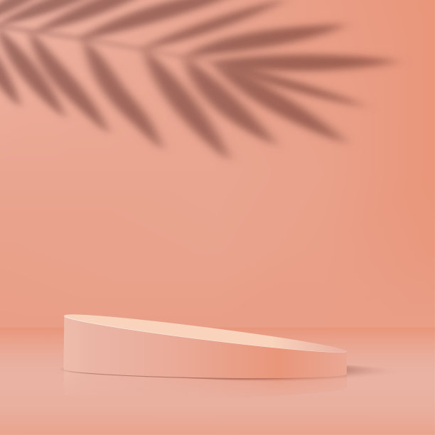 最小的背景与珊瑚色几何3D讲台。矢量插图。图片下载