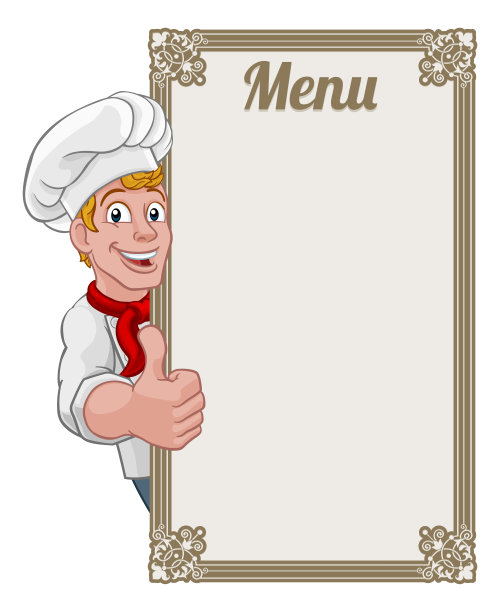 厨师面包师卡通人菜单标志背景图片下载