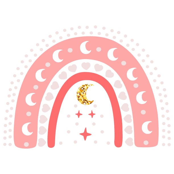 手绘可爱的彩虹与心，星星，月亮。斯堪的纳维亚风格的抽象柔和元素。可爱的矢量涂鸦草图插图孤立在白色背景上图片下载