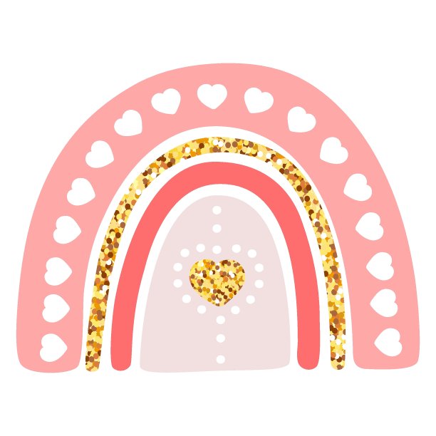 手绘可爱的彩虹与心。斯堪的纳维亚风格的抽象柔和元素。可爱的矢量涂鸦草图插图孤立在白色背景上图片下载