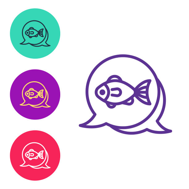 设置线鱼图标孤立在白色背景上图片下载