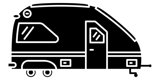 房车，休闲车，野营拖车，家庭露营车。时尚的设计，屋顶上有窗户。矢量图标，字形，剪影，孤立图片下载