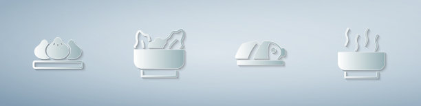 把饺子、馄饨、鱼和切片放在一起图片下载