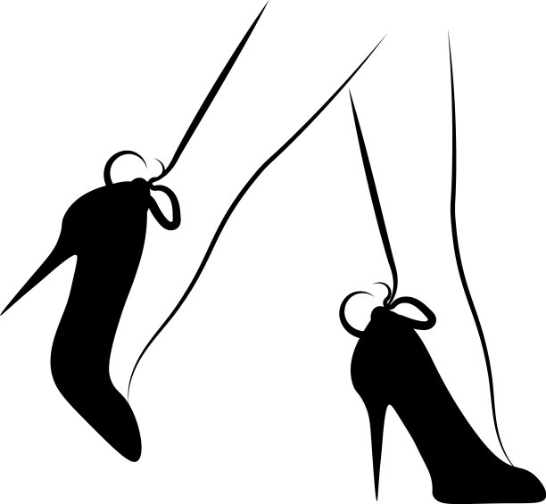 女士的腿在鞋黑色轮廓向量。女鞋轮廓矢量图片下载